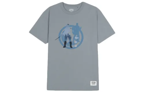 UNIQLO Marvel, Collaboration T Shirts Unisex Sky Gray Crew Neck Moderate Straight Fit