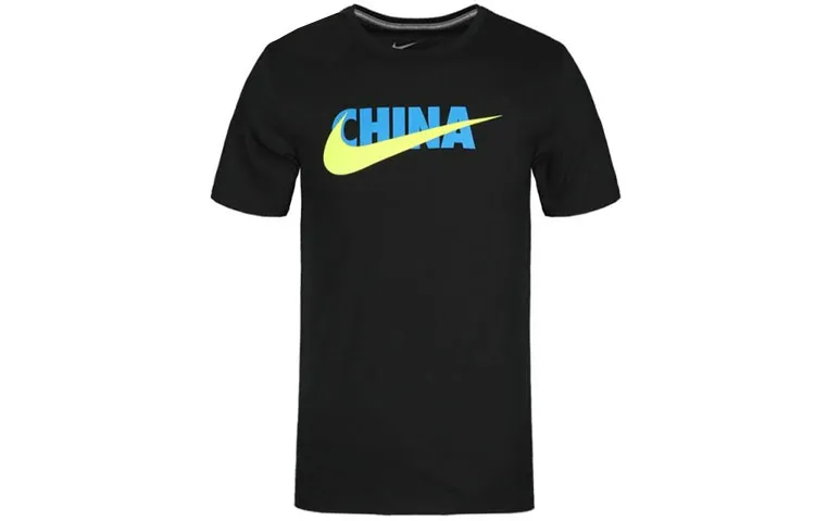Nike T-Shirts Men's Black Crew Neck Moderate Straight Fit