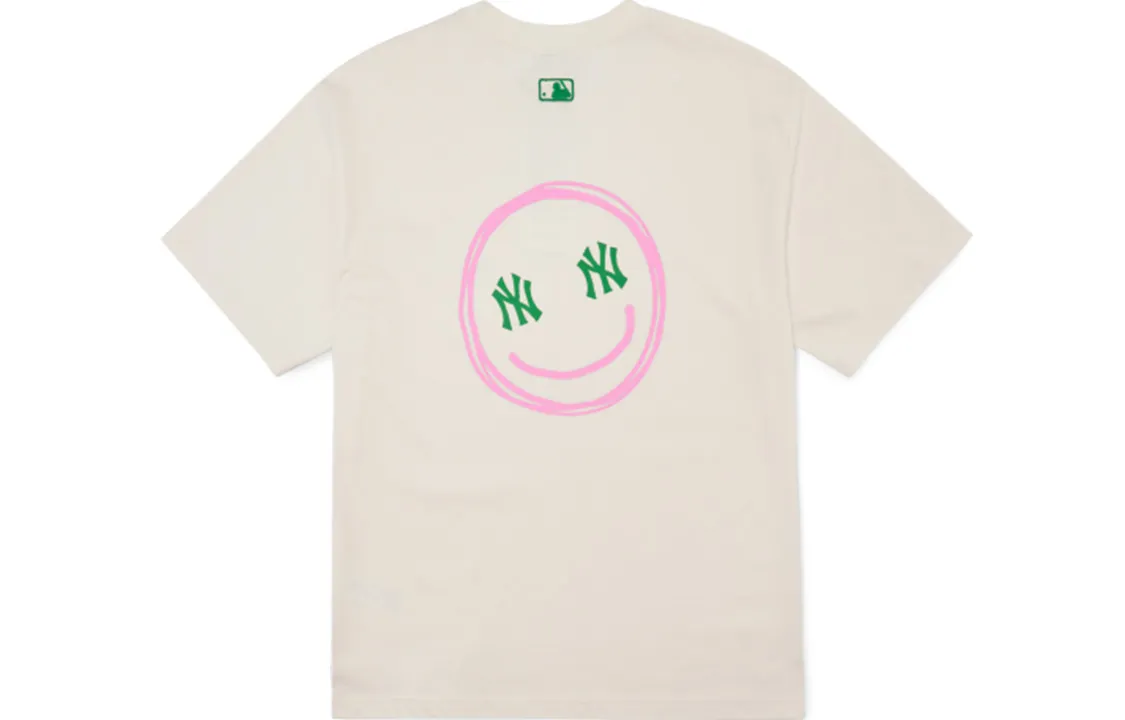 MLB New York Yankees T-Shirts Unisex Cream White Crew Neck Thin Straight Fit