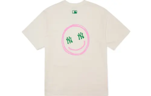 MLB New York Yankees T Shirts Unisex Cream White Crew Neck Thin Straight Fit