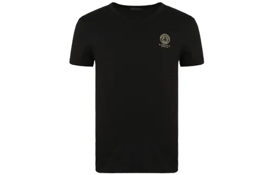 VERSACE T Shirts Men's Black V Neck Moderate Straight Fit
