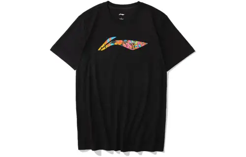 Li Ning T Shirts Men's Black Crew Neck Moderate Straight Fit