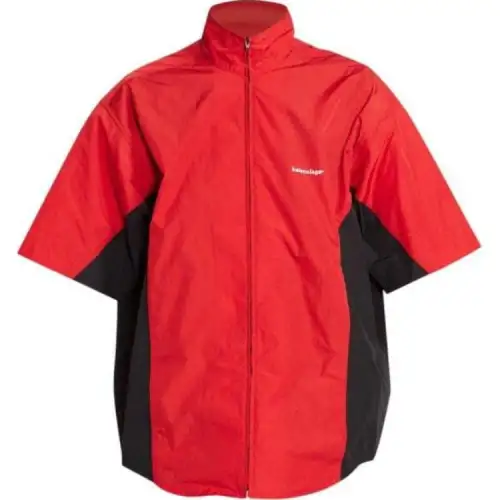 Balenciaga T Shirts Men's Red Stand Collar Moderate Straight Fit