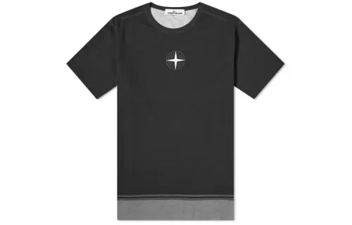 STONE ISLAND T Shirts Men's Black Crew Neck Moderate Straight Fit