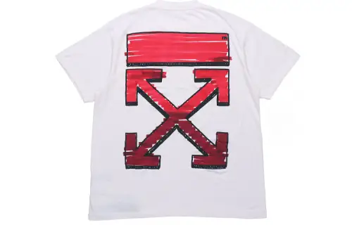 OFF-WHITE Red arrow, white short sleeve T-shirt, loose fit, cut