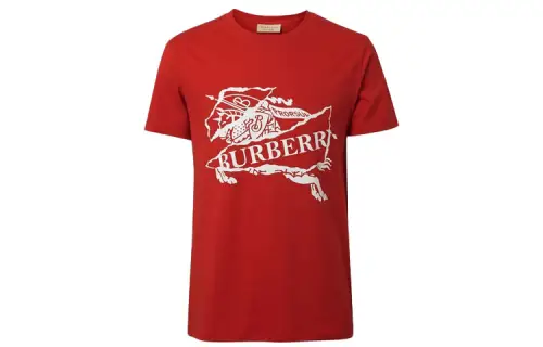 Burberry T Shirts Men's Red Crew Neck Moderate Straight Fit
