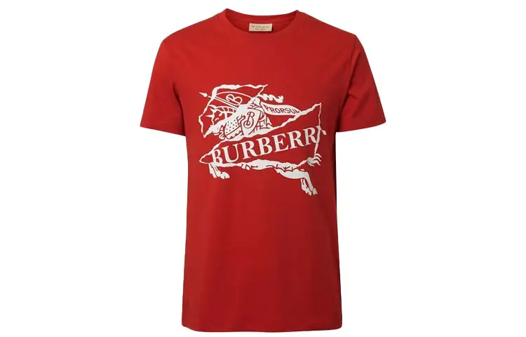 Burberry T Shirts Men's Red Crew Neck Moderate Straight Fit