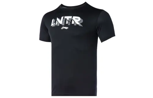 Li Ning T Shirts Men's New Standard Black Crew Neck Moderate Straight Fit