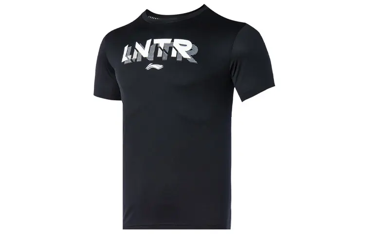 Li Ning T Shirts Men's New Standard Black Crew Neck Moderate Straight Fit