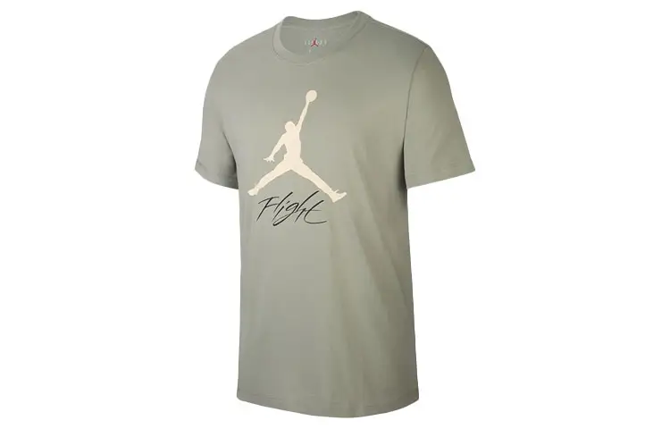 Jordan Flight T Shirts Men's Gray Crew Neck Moderate Straight Fit