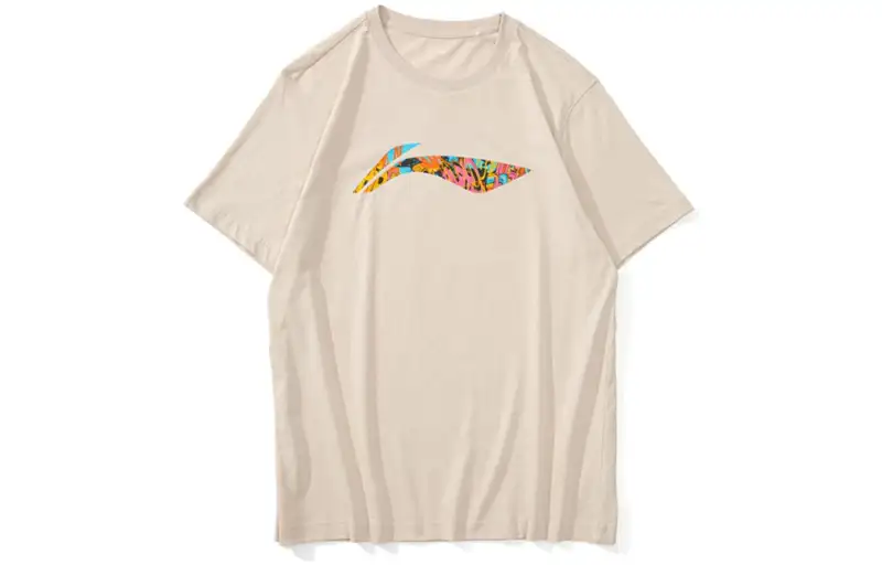 Li Ning T Shirts Men's Oat Gray Crew Neck Moderate Straight Fit
