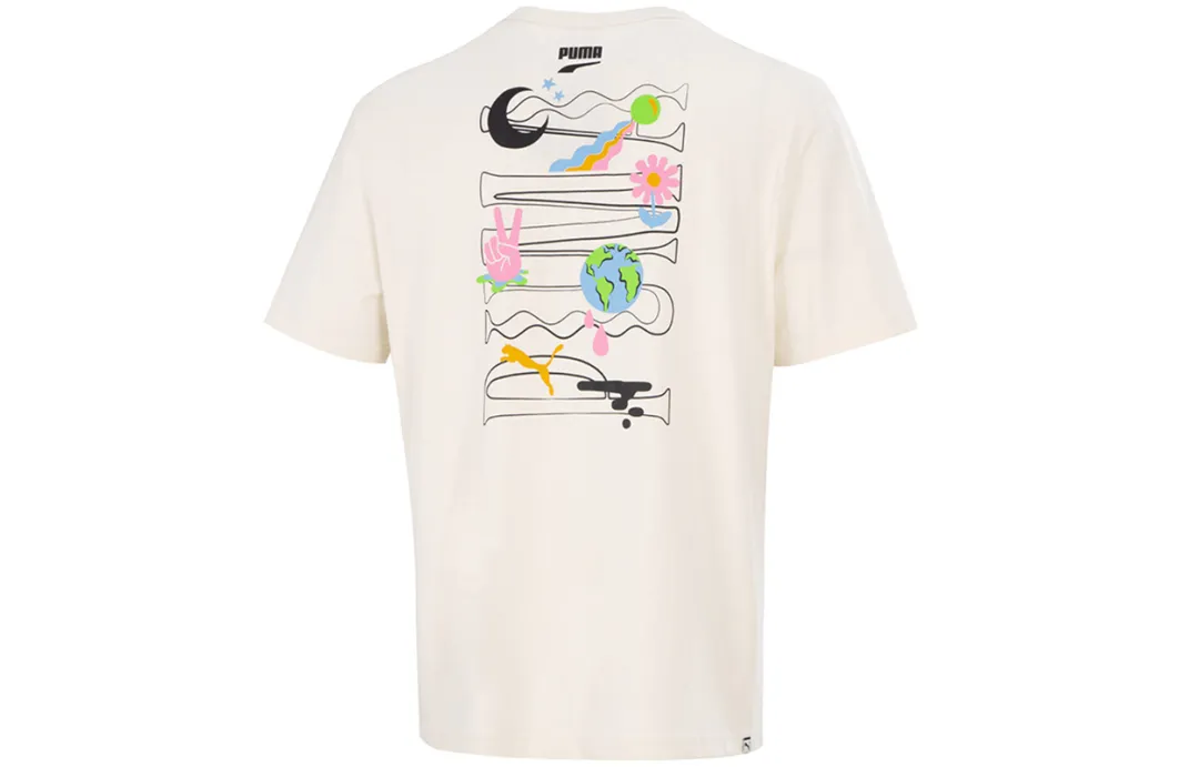PUMA T Shirts Men's Ecru Crew Neck Moderate Straight Fit