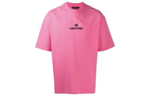 Balenciaga T Shirts Men's Pink Crew Neck Moderate Straight Fit