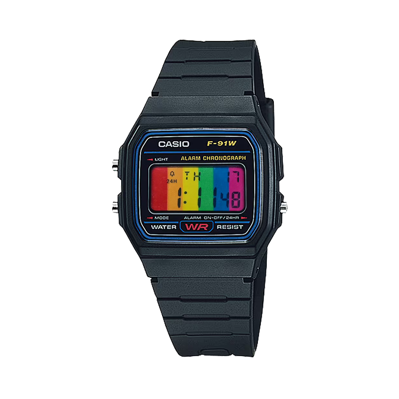 Casio, modified rainbow quartz retro watch strap for men and women, dial, custom-made, 91W, 91W, quartz mechanism, Japanese and Korean