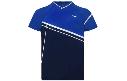 Li Ning Badminton Collection T Shirts Unisex Crystal Blue V Neck Moderate Straight Fit