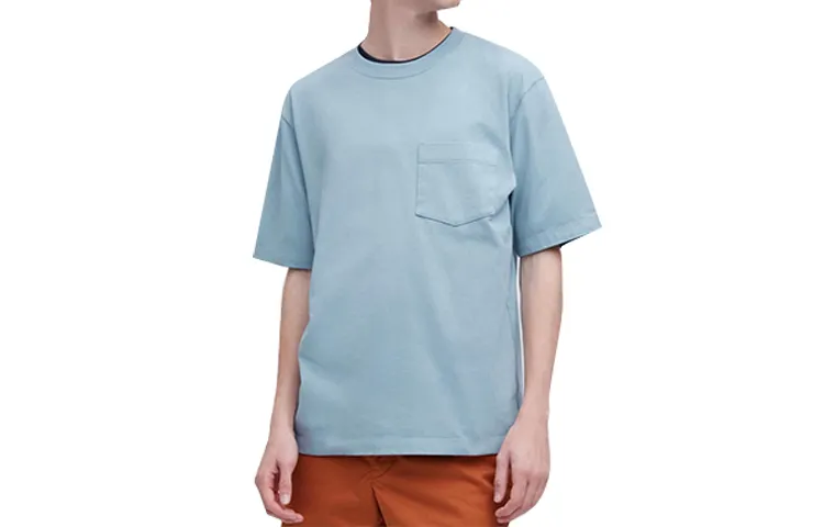 UNIQLO T Shirts Unisex Aqua Blue Crew Neck Moderate Straight Fit