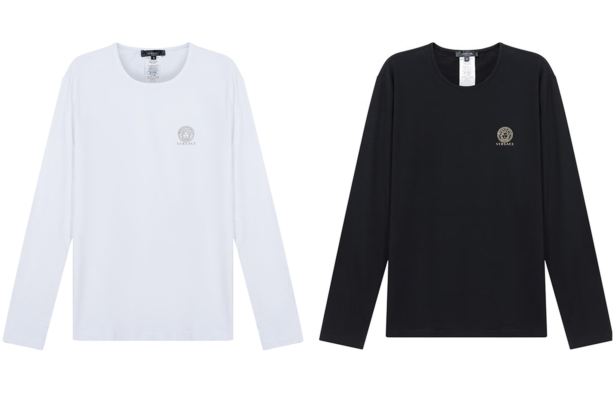 Versace Pure Color слово Материнская печать для отдыха круглый воротник длинный рукав Футболка мужской стиль 2 куска