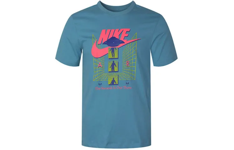 Nike T-Shirts Men's Blue Crew Neck Moderate Straight Fit