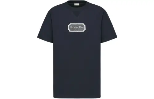 DIOR T Shirts Men's Marine Blue Crew Neck Moderate Straight Fit