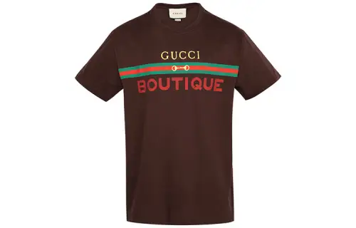 GUCCI T Shirts Men's Brown Crew Neck Moderate Straight Fit