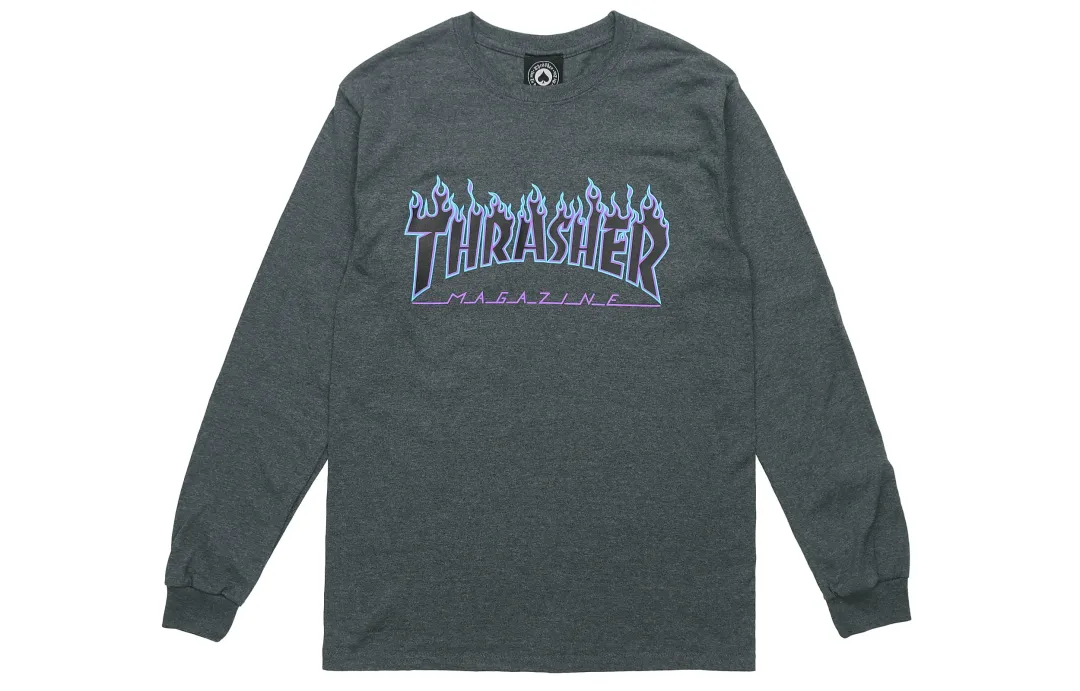 Thrasher T Shirts Unisex Gray Crew Neck Thin Heavyweight