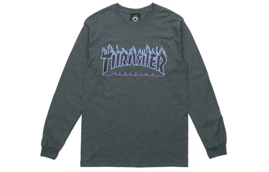 Thrasher T Shirts Unisex Gray Crew Neck Thin Heavyweight