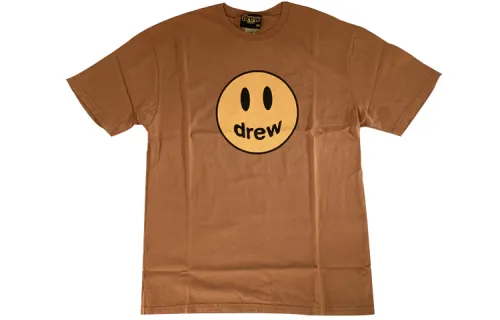 Drew house Smiley Collection T Shirts Unisex Caramel Orange Crew Neck Moderate Straight Fit