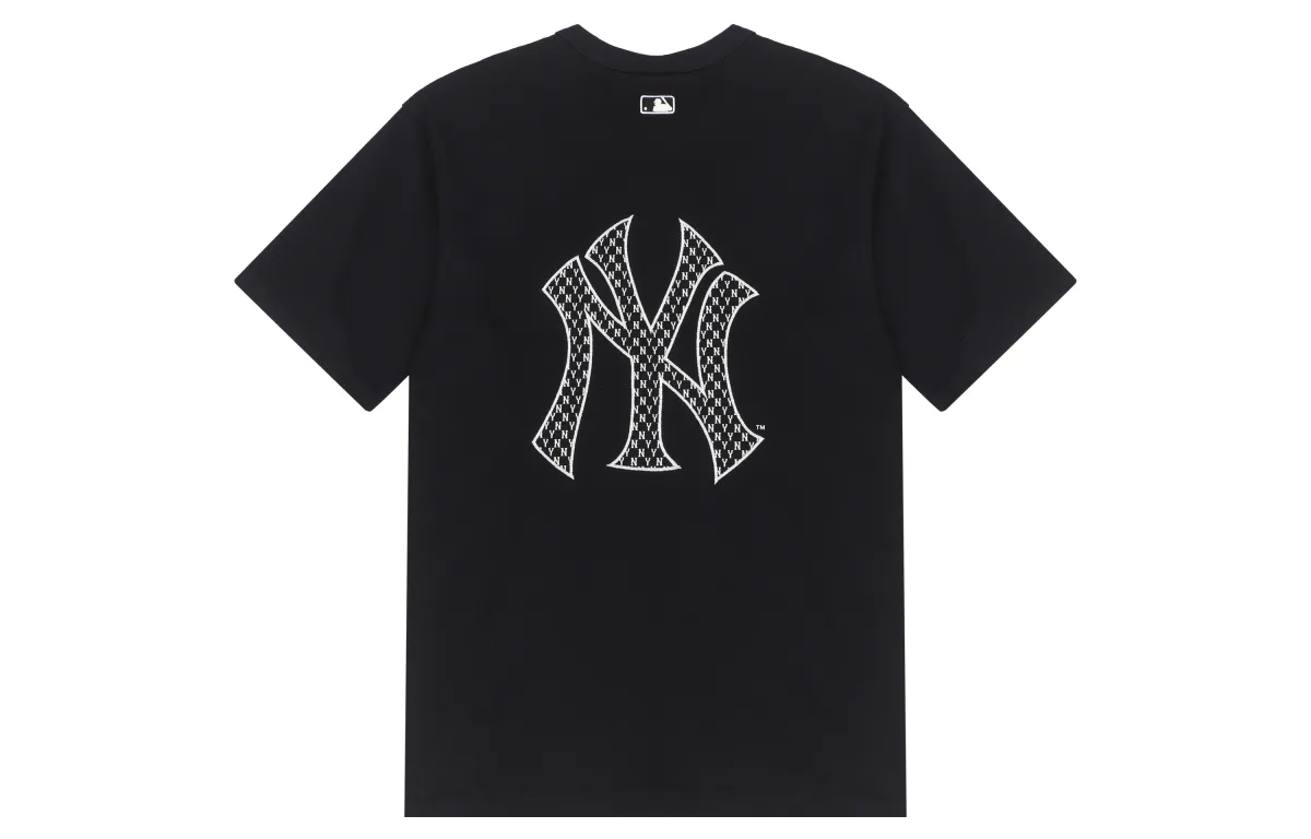 MLB Monogram T-Shirts Unisex Black Crew Neck Moderate Straight Fit