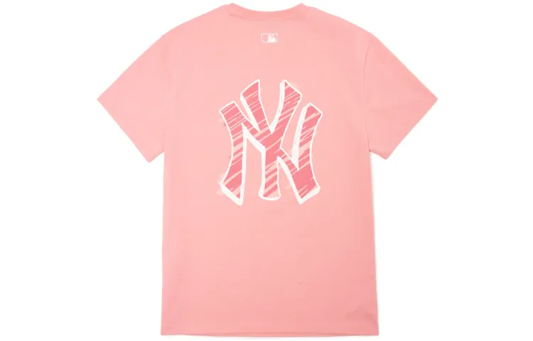 MLB Basic Logo T-Shirts Unisex Coral Powder Crew Neck Moderate Straight Fit