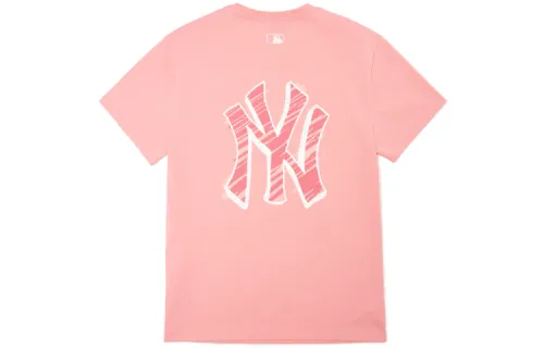 MLB Base Logo T Shirts Unisex Coral Powder Crew Neck Moderate Straight Fit