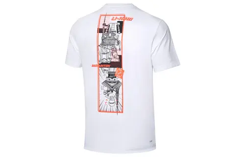 Li Ning Badminton Collection T Shirts Men's Standard White Crew Neck Moderate Straight Fit