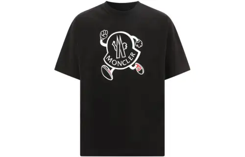 Moncler T Shirts Men's Black Crew Neck Moderate Straight Fit