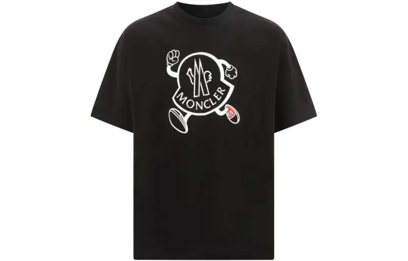 Moncler T Shirts Men's Black Crew Neck Moderate Straight Fit