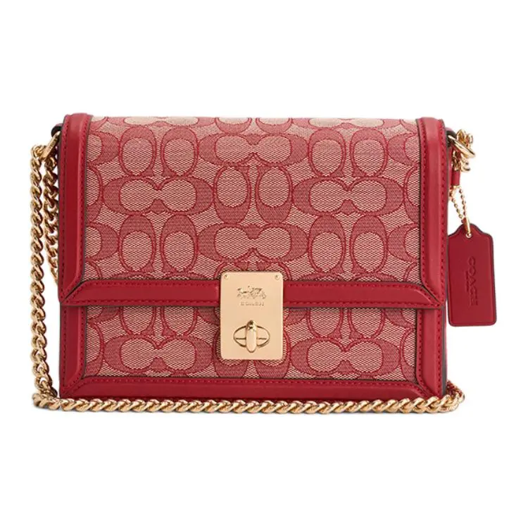 COACH Hutton Cow Leather Small Square Bag, Chain Bag, Portable Crossbody Bag, Shoulder Bag Small Women's Ruby Red