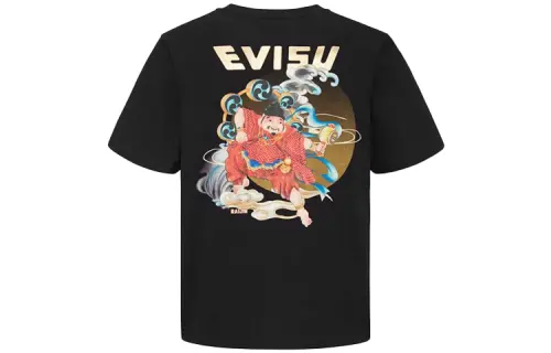 EVISU T Shirts Men's Black Crew Neck Moderate Straight Fit