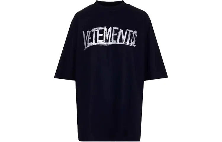 Vetements T Shirts Men's Black Crew Neck Moderate Straight Fit