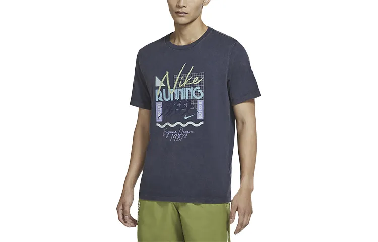 Nike Dri-Fit T-Shirts Men's Obsidian Color Crew Neck Moderate Straight Fit