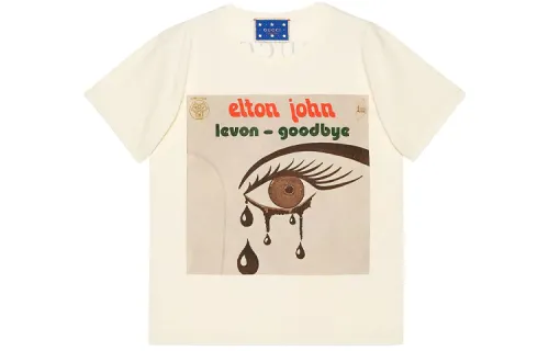 GUCCI T Shirts Unisex Beige Crew Neck Moderate Straight Fit