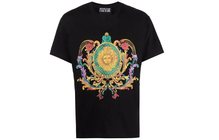 VERSACE JEANS COUTURE T Shirts Men's Black Crew Neck Moderate Straight Fit
