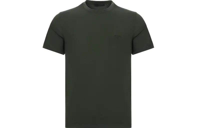 PRADA T Shirts Men's Army Green Crew Neck Moderate Straight Fit