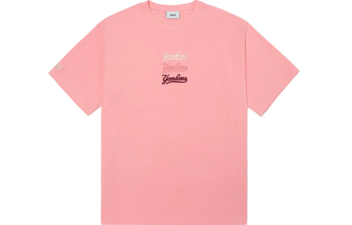 MLB New York Yankees T-Shirts Unisex Coral Powder Crew Neck Moderate Straight Fit