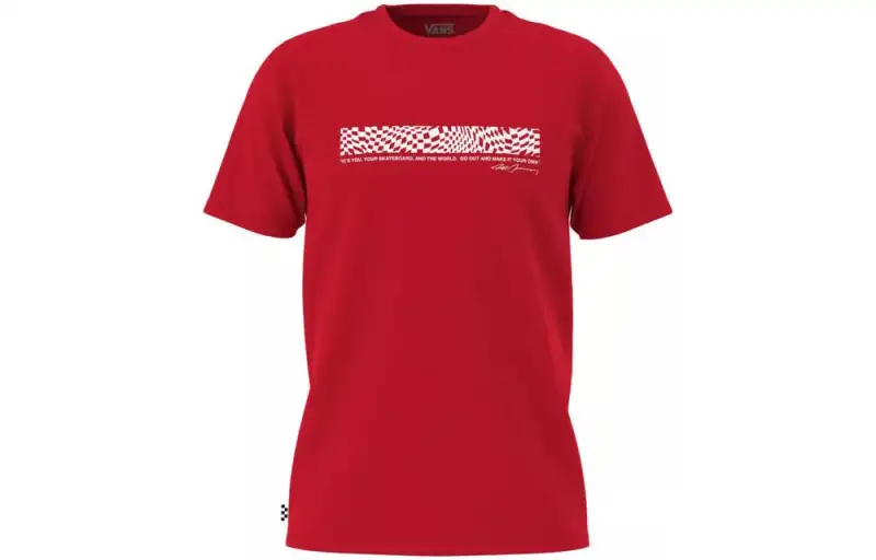Vans GROSSO SKATE T Shirts Men's Red Crew Neck Moderate Straight Fit