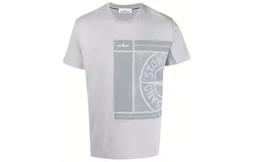 STONE ISLAND T Shirts Men's Gray Crew Neck Moderate Straight Fit