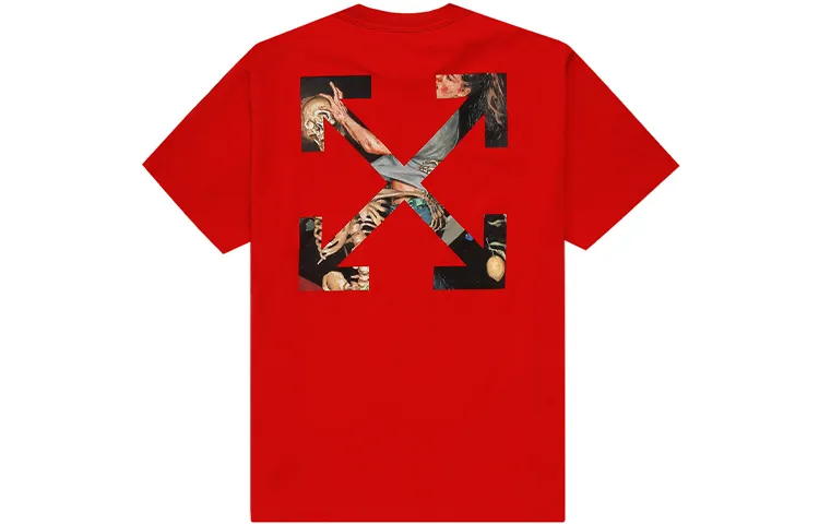 OFF WHITE FW20 T Shirts Men's Red Crew Neck Moderate Heavyweight