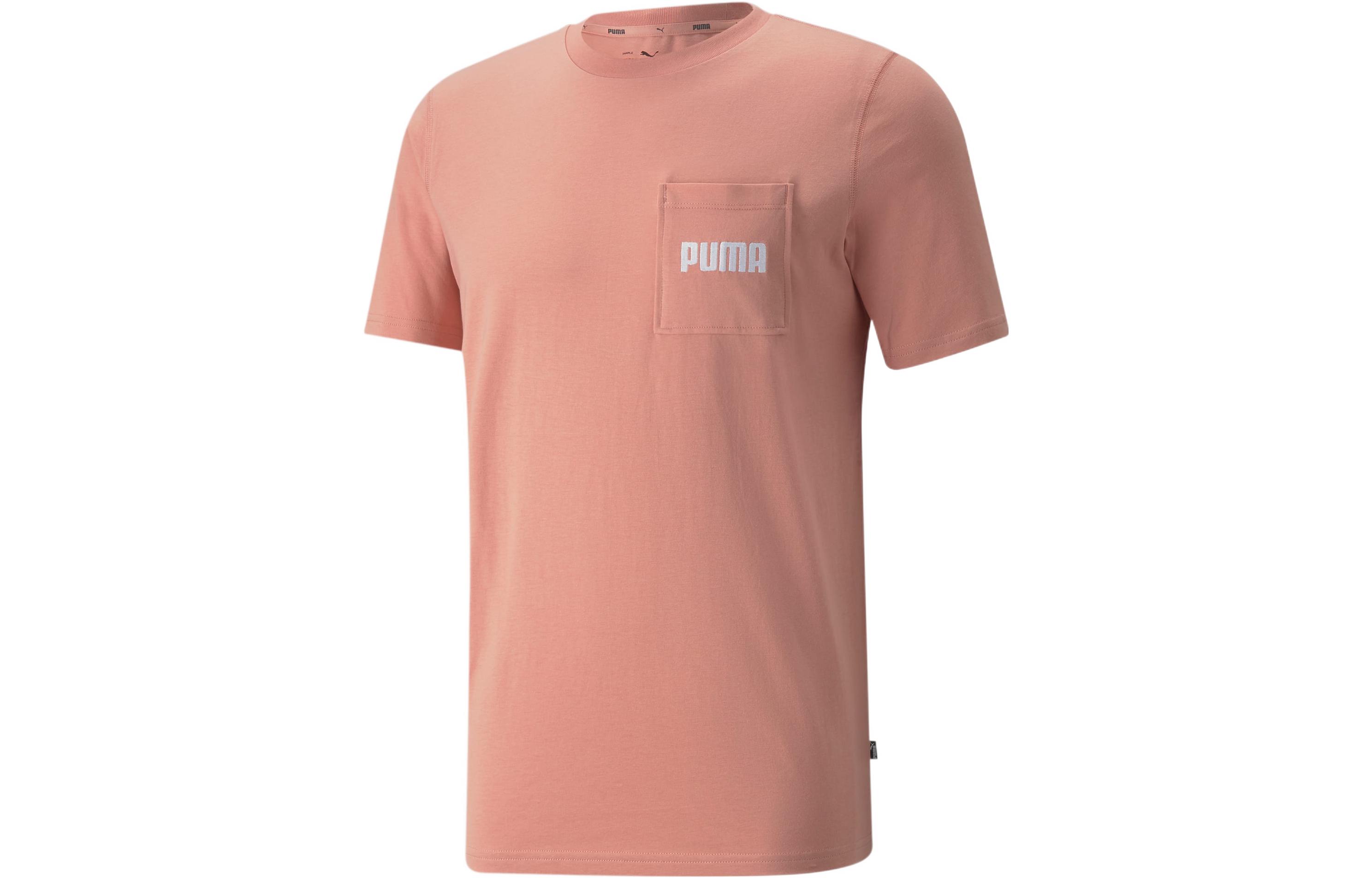 PUMA MODERN BASICS T Shirts Men's Pink Crew Neck Moderate Straight Fit
