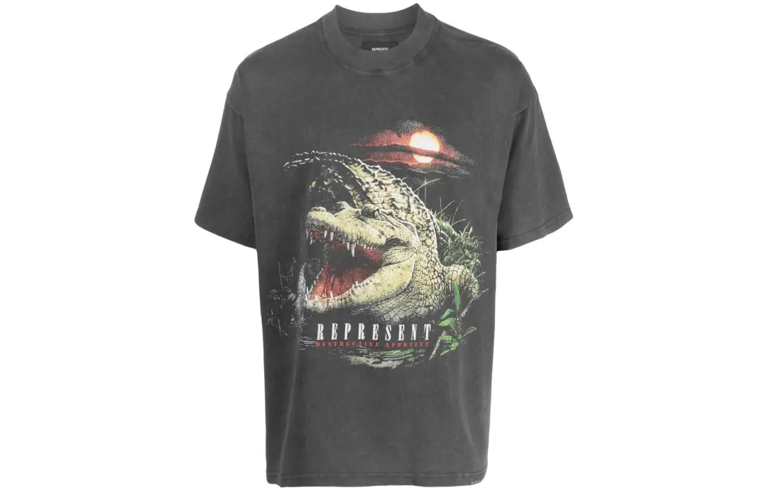 REPRESENT T Shirts Men's Gray Crew Neck Moderate Straight Fit