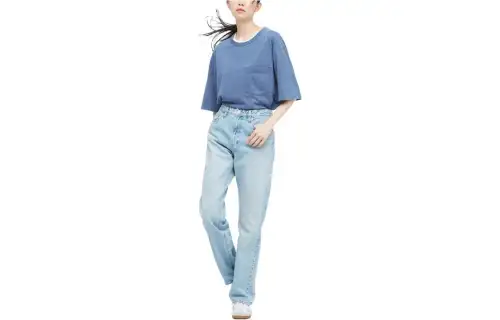 UNIQLO Straight Fit Elbow length Sleeved T Shirt Unisex Pink Blue