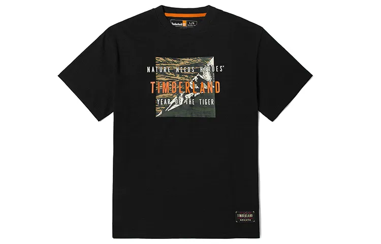 Timberland T-Shirts Men's Black Crew Neck Moderate Straight Fit