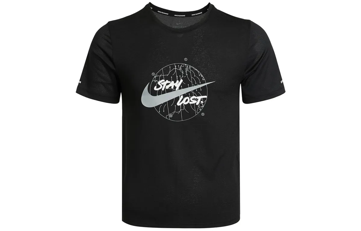 Nike T-Shirts Men's Black Crew Neck Moderate Straight Fit