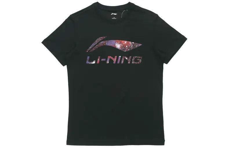 Li Ning Sports Fashion Collection T Shirts Men's Standard Black Crew Neck Moderate Straight Fit